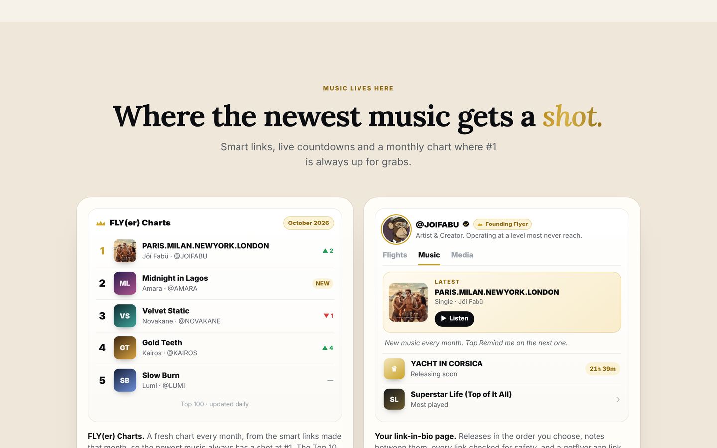 FLY(er): Charts and link-in-bio pages